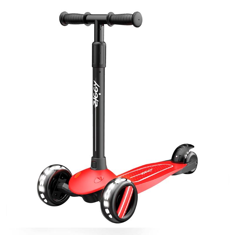 زيجي - سكوتر ثلاثي العجلات بإضاءة إل إي دي - لون أحمر