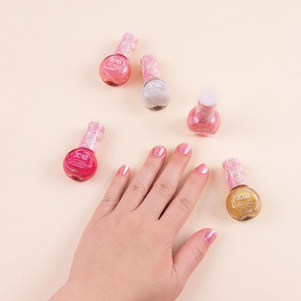 مجموعة عبوات طلاء الأظافر وردي وذهبي - 5 قطع