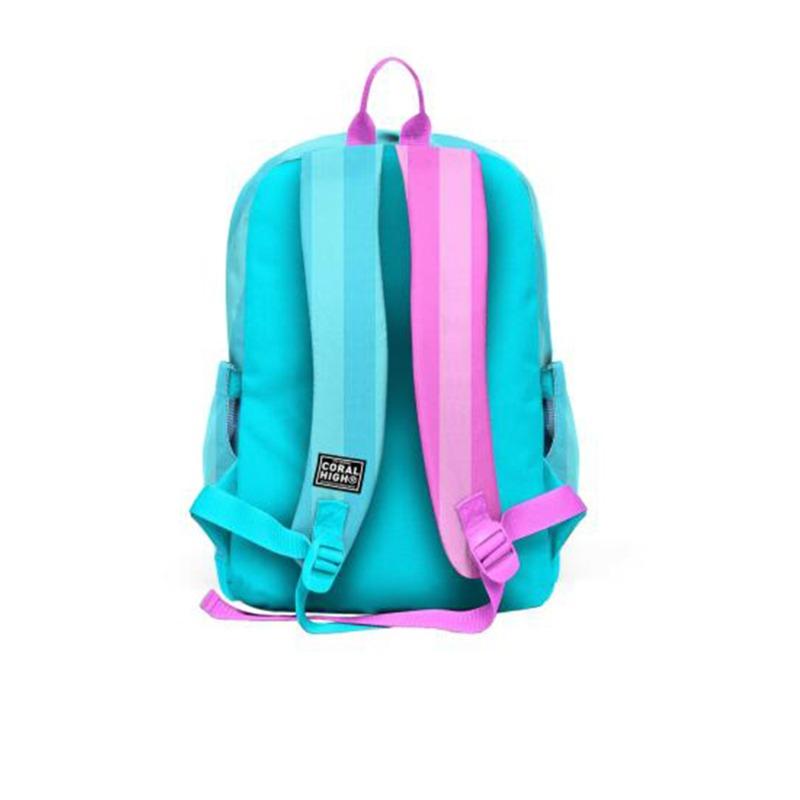 Coral High Kids Turquoise Pink Striped Four Compartment School Backpack