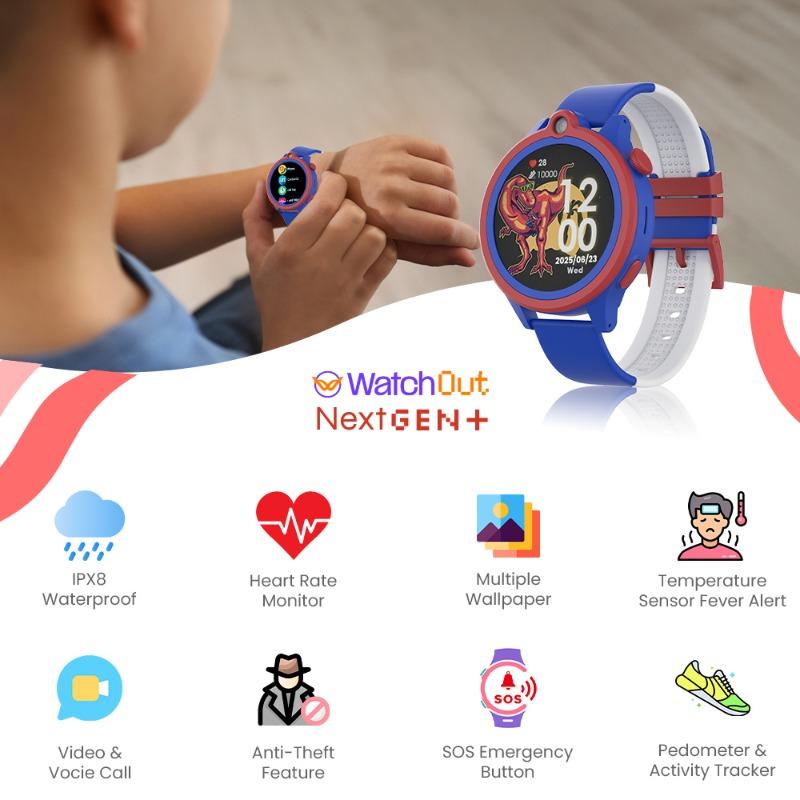 WatchOut Next-Gen+ Kids Phone Smartwatch with GPS Tracking, Heart Rate, Fever Alert, 4G Sim Enabled, Audio-Video Call, Convirtible Air Tag, Changeable Dial Ring, SOS & Parental Lock (Captain Blue)
