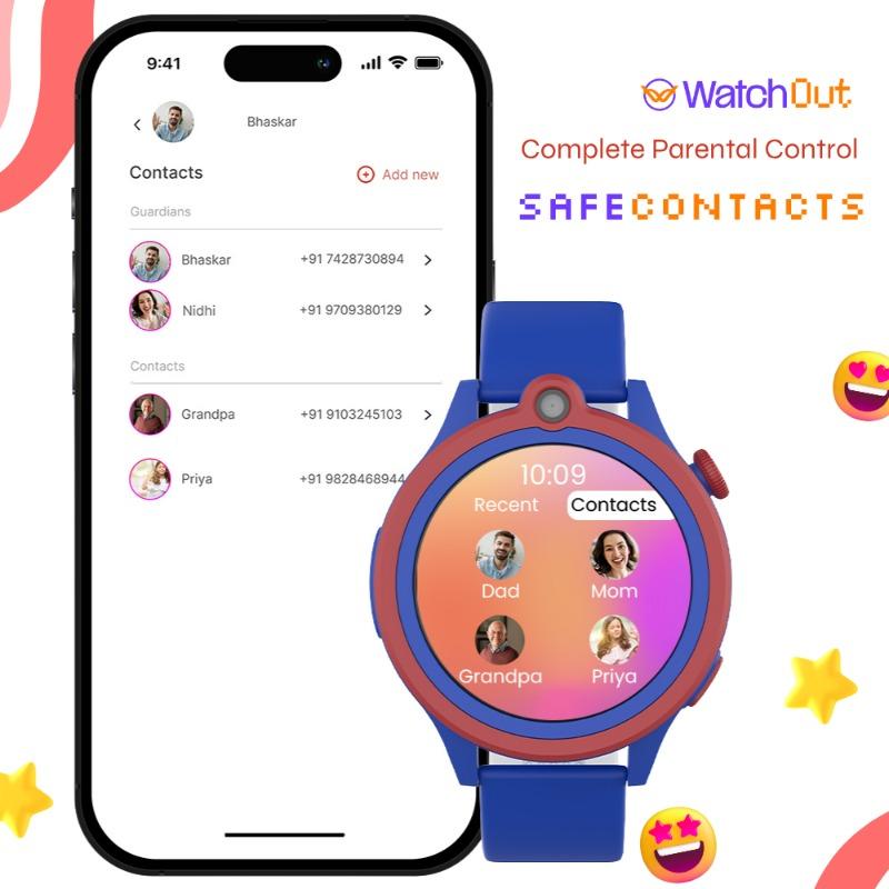 WatchOut Next-Gen+ Kids Phone Smartwatch with GPS Tracking, Heart Rate, Fever Alert, 4G Sim Enabled, Audio-Video Call, Convirtible Air Tag, Changeable Dial Ring, SOS & Parental Lock (Captain Blue)