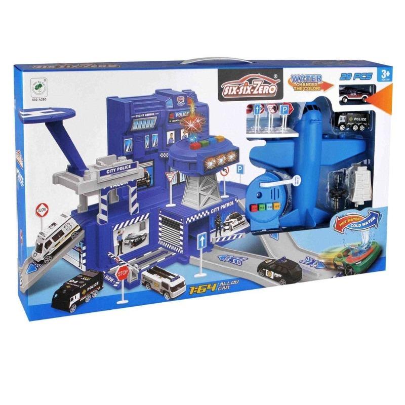 مجموعة محطة مسار الطائرات وسيارات الشرطة - لون أزرق