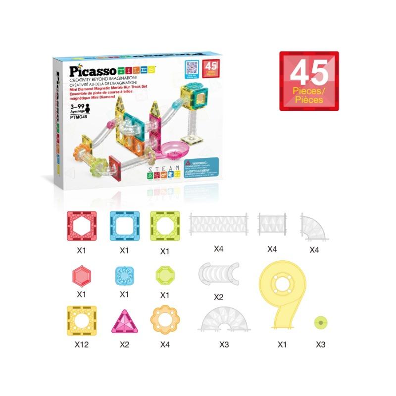 Picasso Tiles Magnetic Mini Diamond Marble Run Track Set 45 Pcs