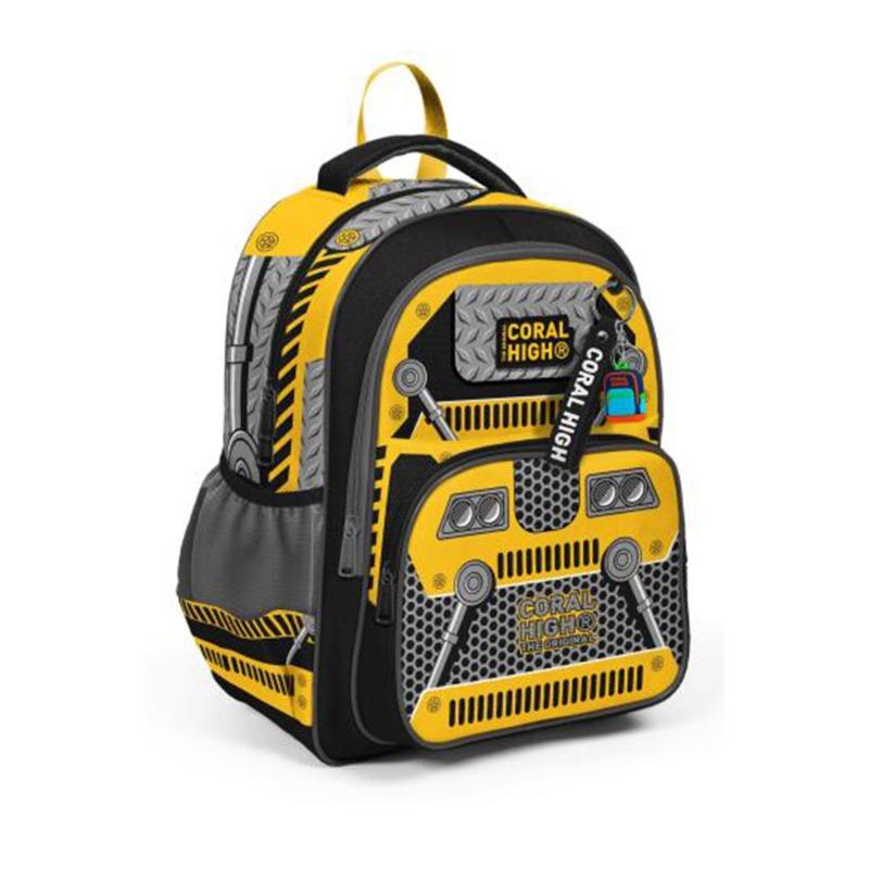 Coral High Kids Yellow Black Robot Patterned Three-Compartment School Backpack