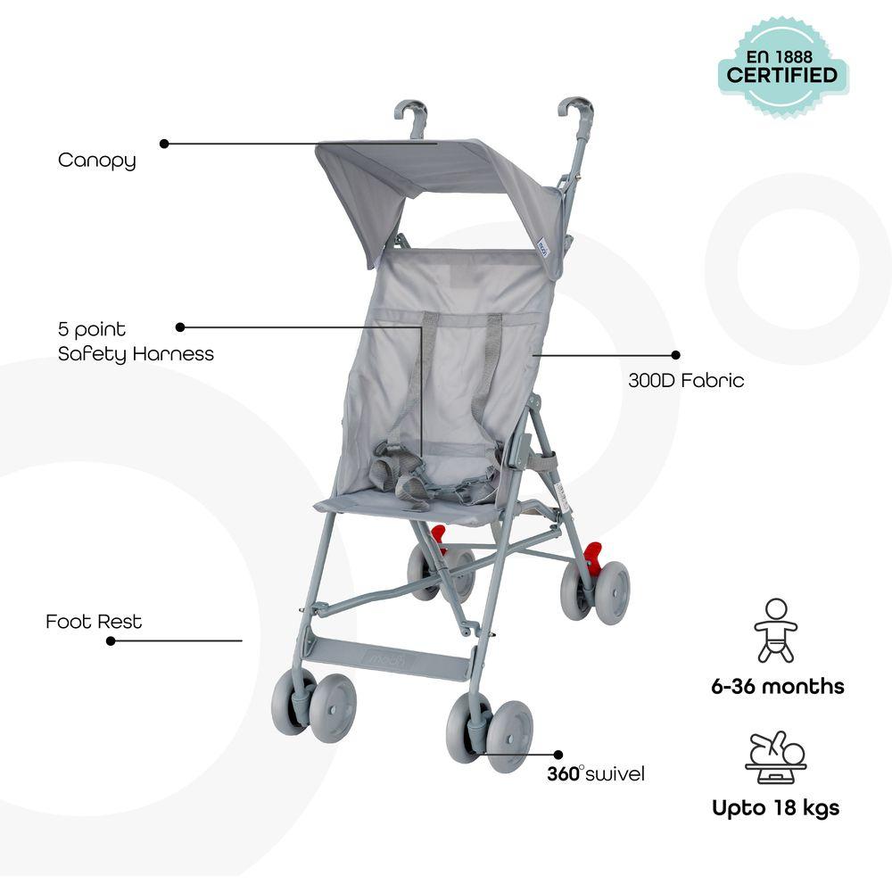 مون - عربة أطفال خفيفة باللون الرمادي الفاتح
