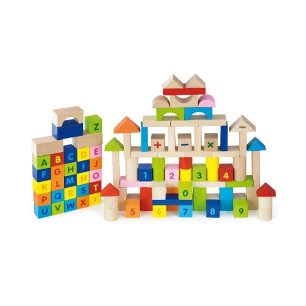 VIGA Wooden Blocks Alphabet And Numbers 100 Pcs