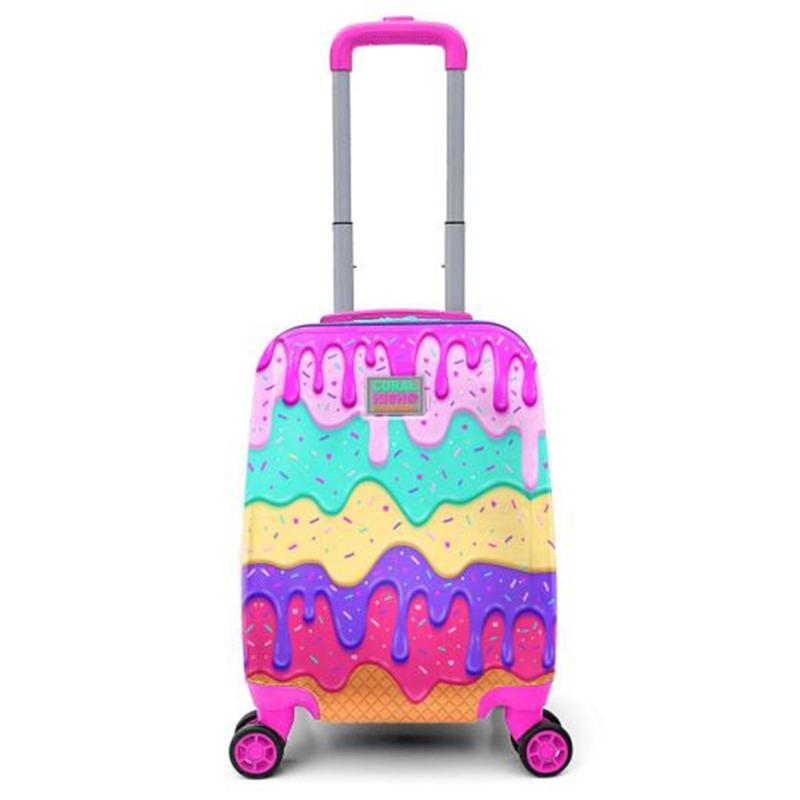 Coral High Kids Pink Colorful Ice Cream Patterned Children's Suitcase