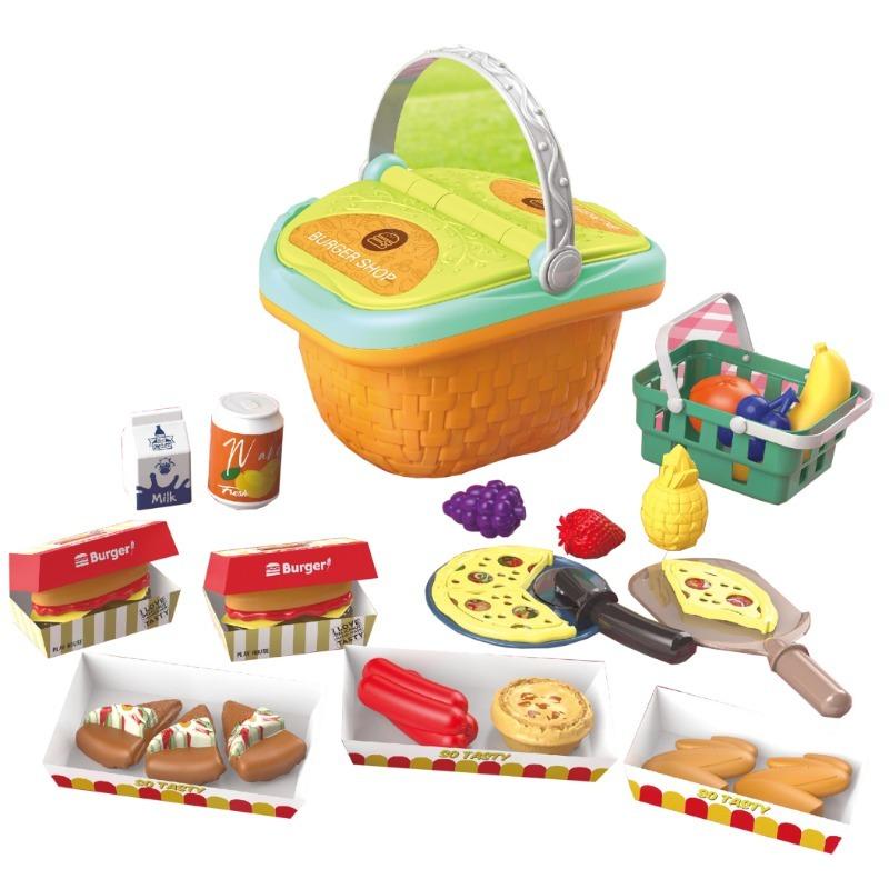 Burger Hand Basket 32pcs + Labyrinth Track Police Car 34pcs Bundle
