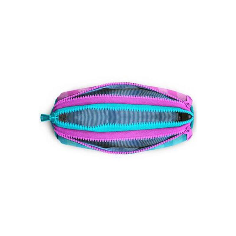 Coral High Kids - Turquoise Pink Striped Three-Compartment Pencil Bag