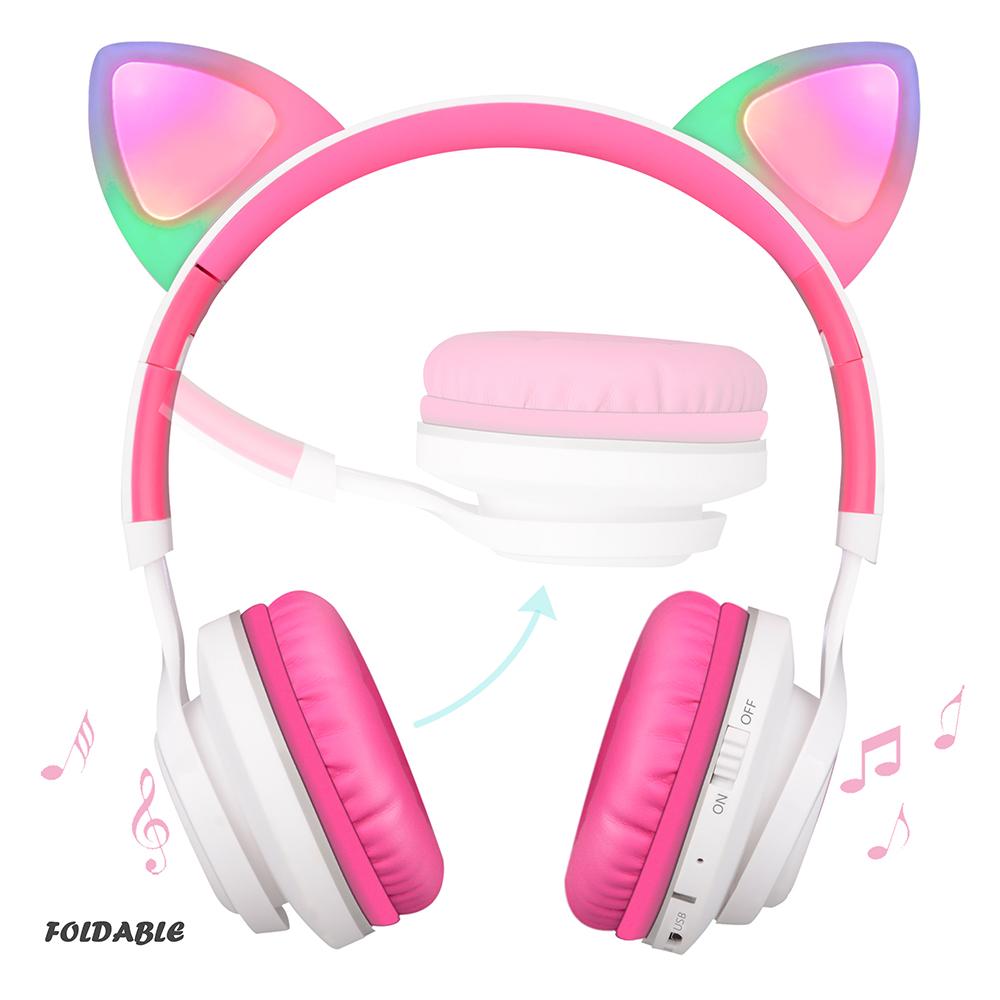 Riwbox Cat Ear Bluetooth Headphones - White Pink