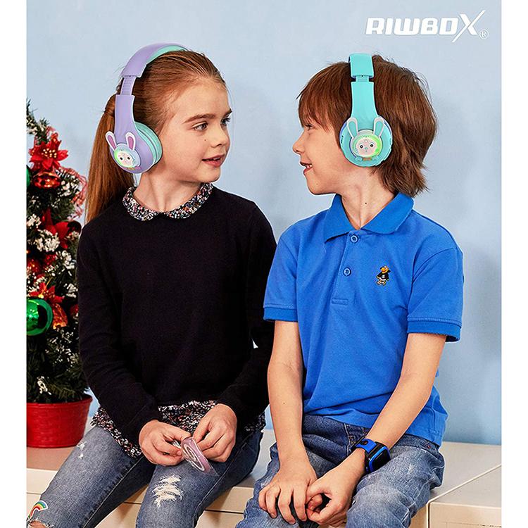 Riwbox Rabbit Bluetooth Headphones -Purple Green