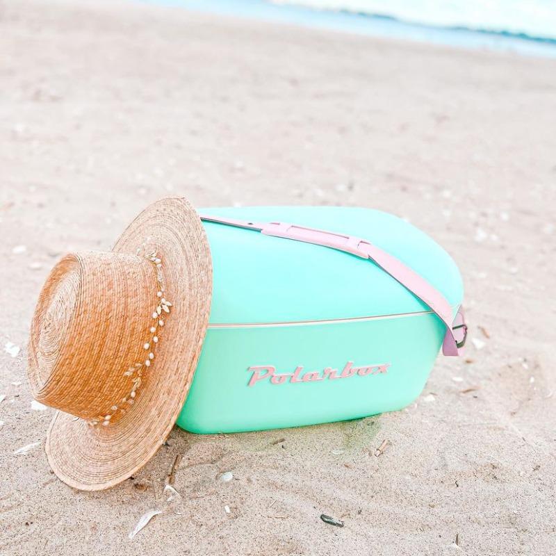 Polarbox Retro Pop Cooler Box – Cyan with Baby Rose Strap – 20L