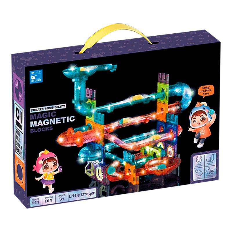 مجموعة بناء مغناطيسية مع اضاءة - 111 قطعة
