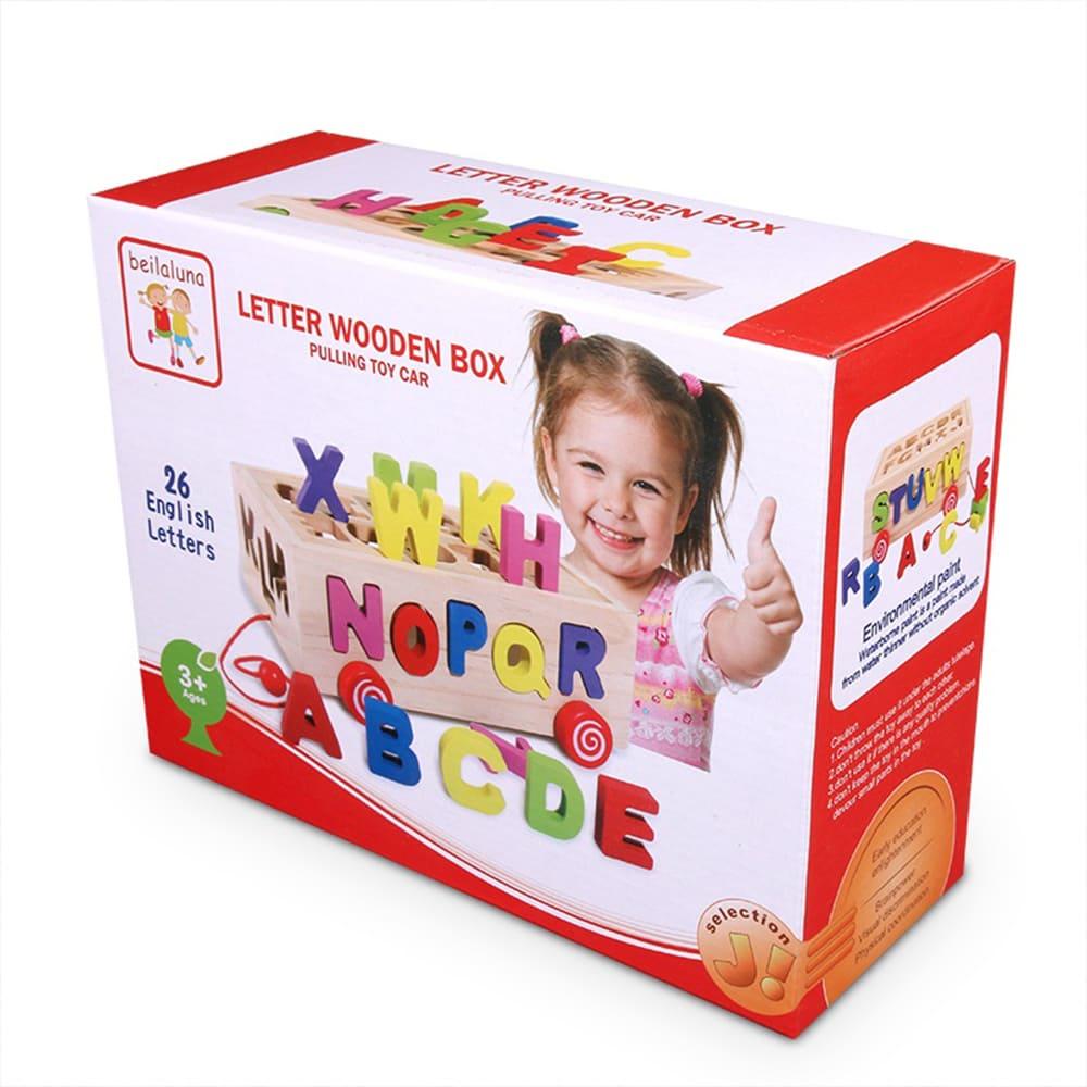 بيلالونا - سيارة سحب الصندوق الخشبي - الحروف الأبجدية