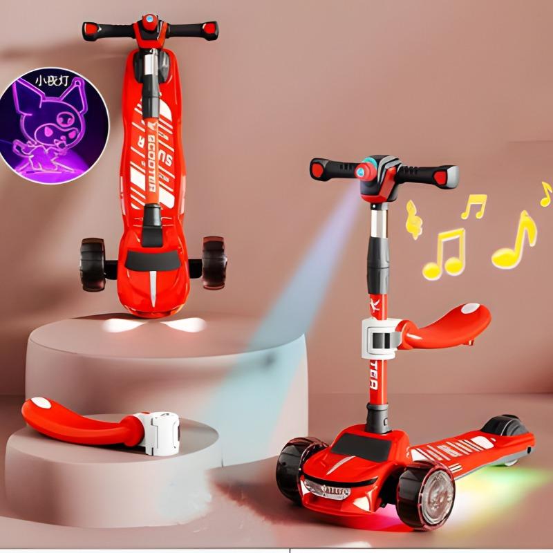 Kids Three Wheel Scooter With Flash Light And Chair - Red