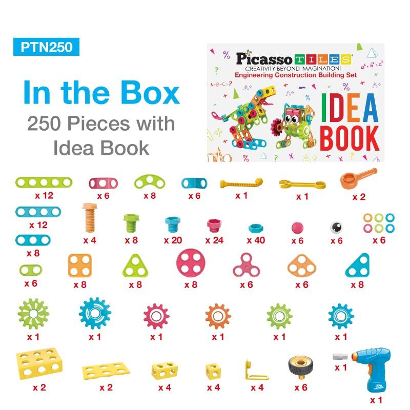 بيكاسو - مجموعة البناء الهندسي مع لعبة المثقاب الكهربائي 250 قطعة