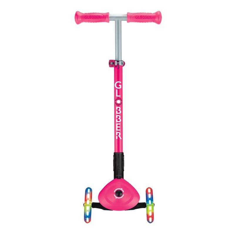 Globber Primo Adjustable Kids 3-Wheel Scooter with LED Lights Neon Pink