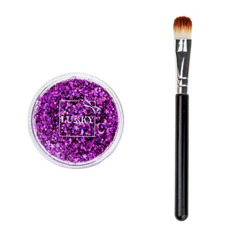 Lukky Body Glitter Gel With Brush 25ml-Purple