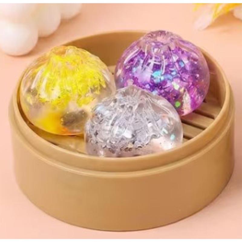 Glitter Crystal Steamed Bun Squishy Toy – Sensory Stress Relief Fidget Toy