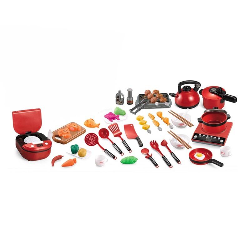 مجموعة المطبخ مع الموسيقى والضوء 59 قطعة - لون أحمر