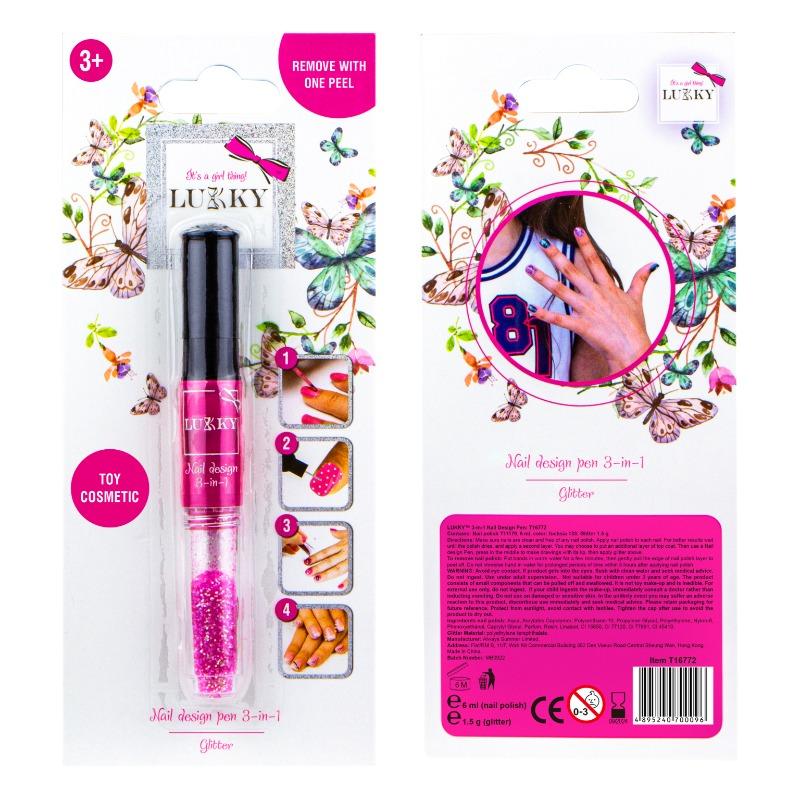 لوكي - قلم تصميم الأظافر 3 في 1 لون فوشيا 6 مل