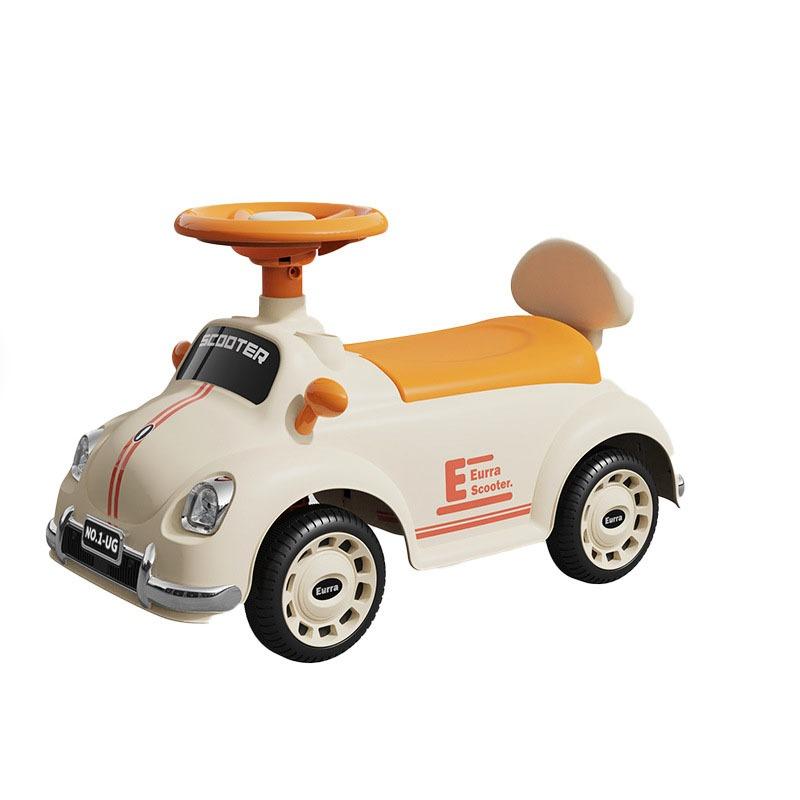 MG Kids Ride-On Push Car with Music, Lights & Storage – White & Orange