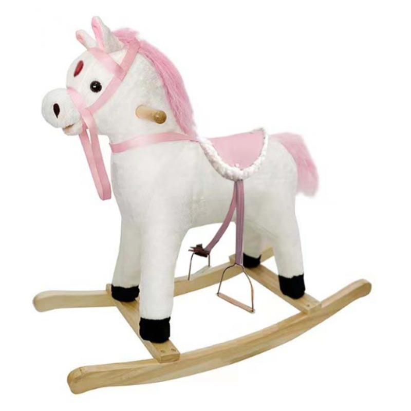 Wooden Rocking Horse Medium Size - Pink With White