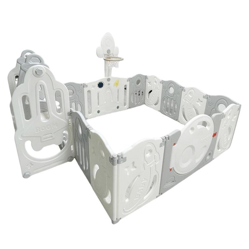 ليتل تودلرز - حاجز اللعب القابل للطي رمادي وأبيض