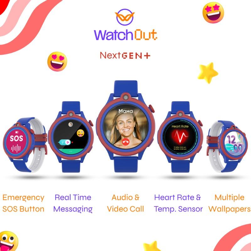 WatchOut Next-Gen+ Kids Phone Smartwatch with GPS Tracking, Heart Rate, Fever Alert, 4G Sim Enabled, Audio-Video Call, Convirtible Air Tag, Changeable Dial Ring, SOS & Parental Lock (Captain Blue)