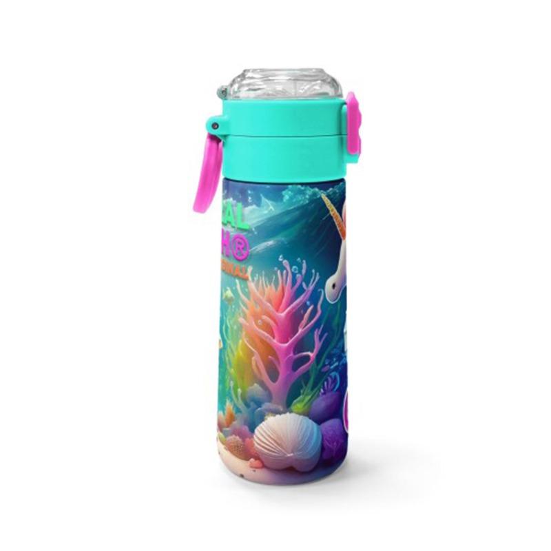 Coral High Kids - Seahorse Patterned Straw and Direct Drinking Steel Thermos 500 ml