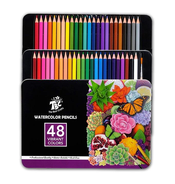 مجموعة أقلام التلوين الخشبية القابلة للذوبان بالماء - 48 لون