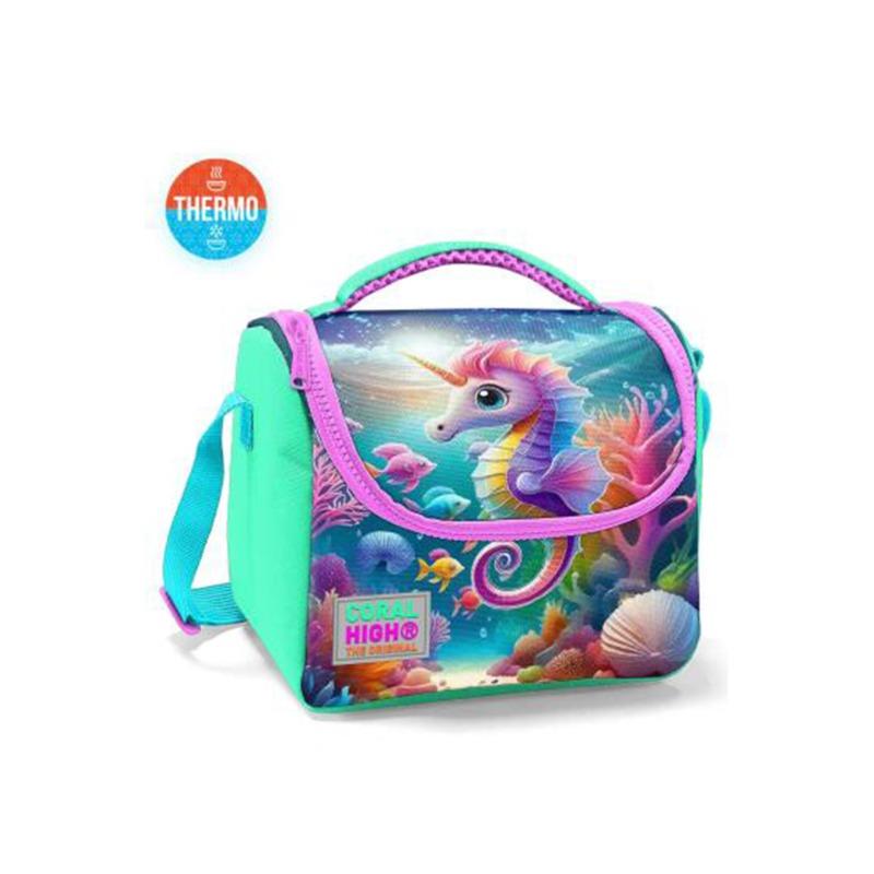 Coral High Kids Blue Sea Green Seahorse Patterned Thermo Lunch Bag