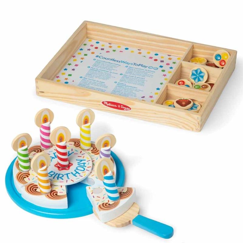 Melissa & Doug Wooden Birthday Cake Play Set - Pretend Party Toy