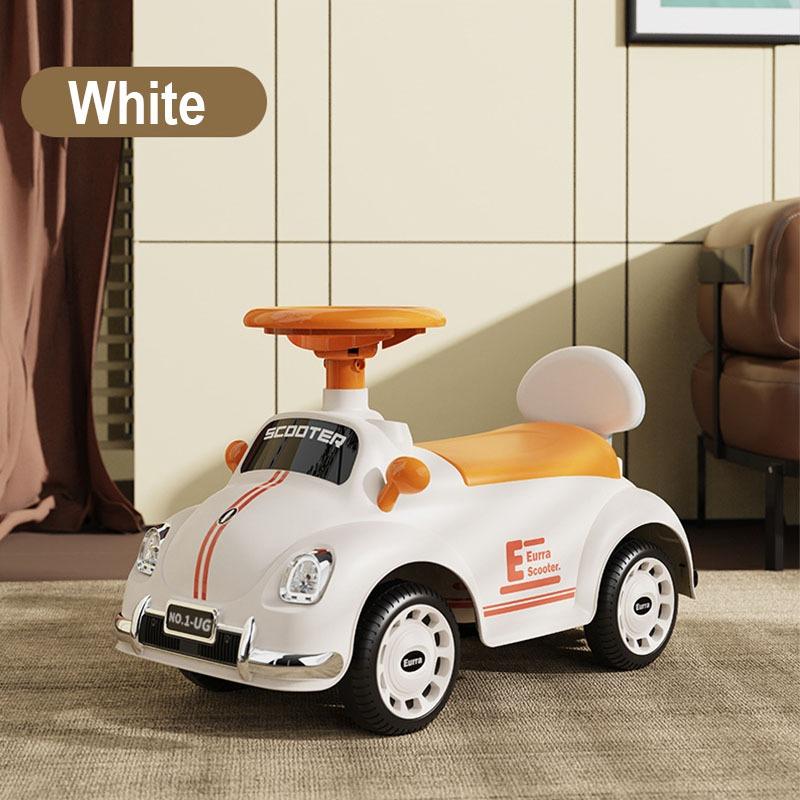 MG Kids Ride-On Push Car with Music, Lights & Storage – White & Orange