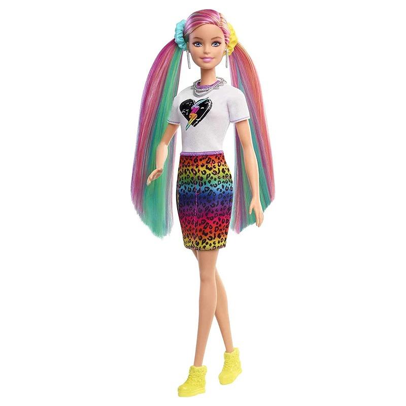 باربي - دمية ليوبارد بشعر قوس قزح متغير اللون
