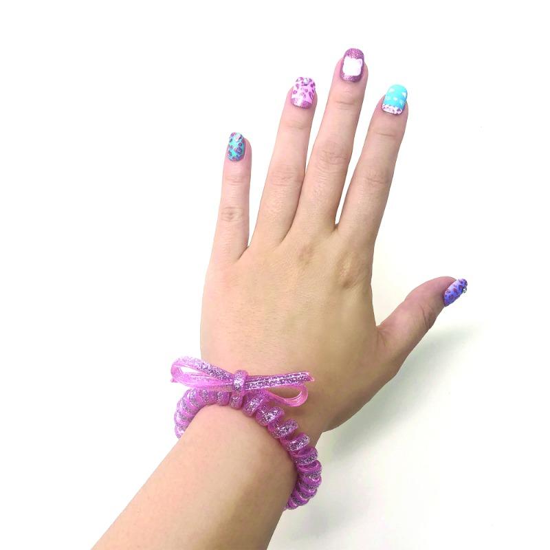 Hot Focus Dazzle Nails & Spiral Hair Tie Bracelet Leopard