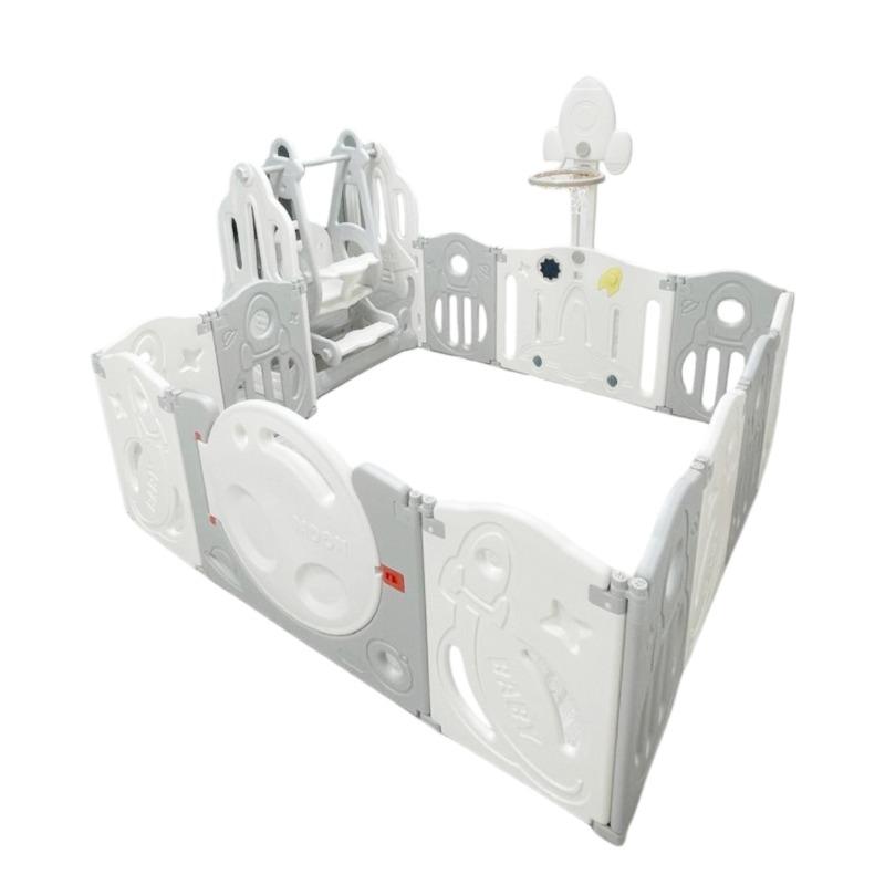 ليتل تودلرز - حاجز اللعب القابل للطي رمادي وأبيض