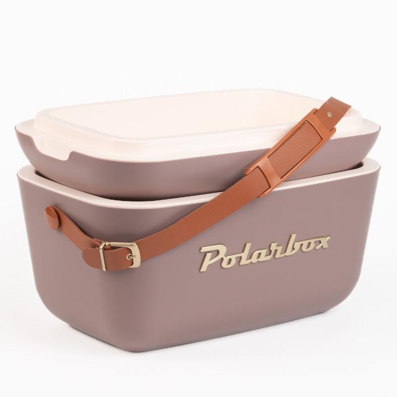 Polarbox Retro Cooler Box Mauve with Brown Leather Strap – 12L