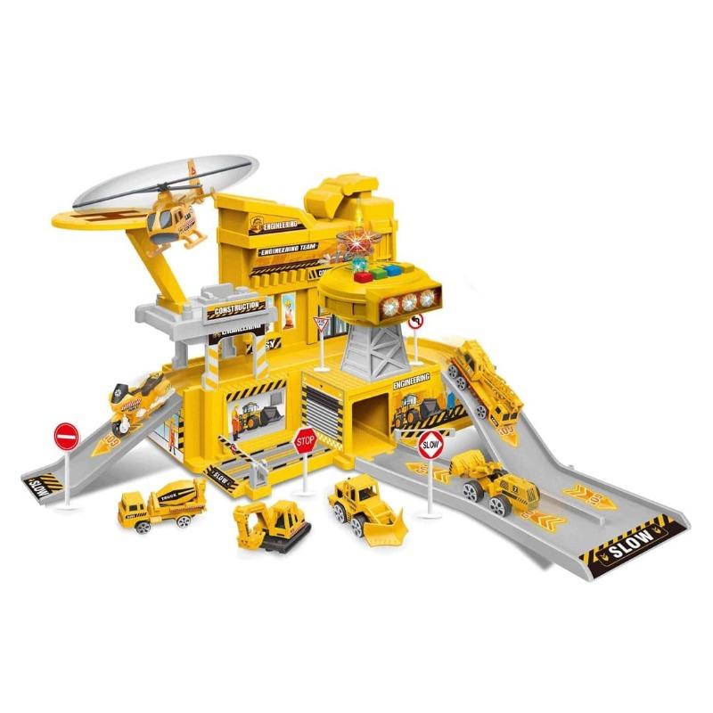 مجموعة محطة مسار الطائرات وسيارات البناء الهندسية - لون أصفر