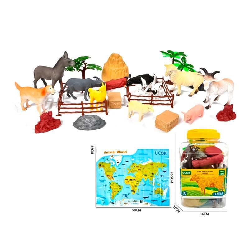 Kitchen & Safari Animal Set: 30 Figures + Kitchen Play Collection