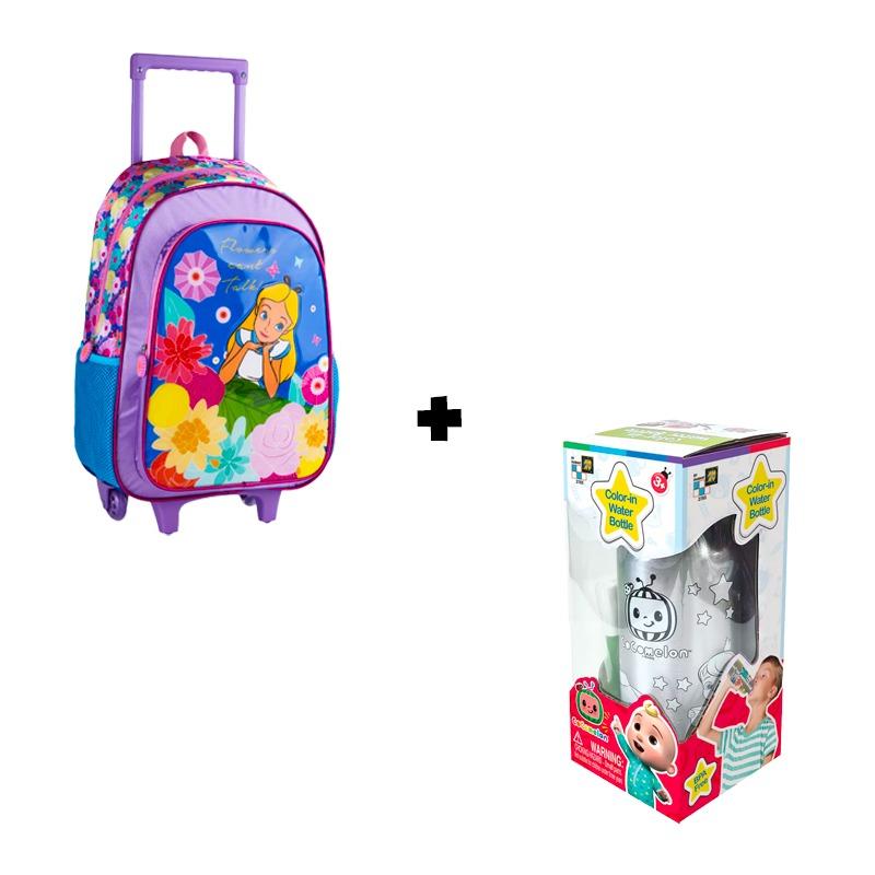 School Creativity Bundle (Disney 5 in 1 Trolley School Bag + Buki DIY Water Bottle)