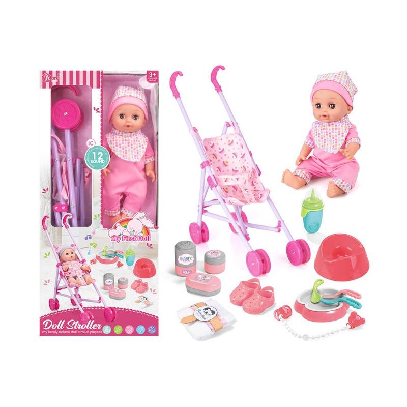 فيدورا - دمية الطفل مع مجموعة ألعاب عربة الدمية أ