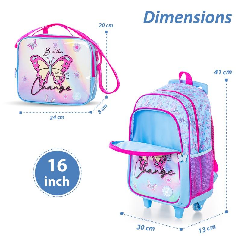 Eazy Kids Set of 5 Trolley 16" School Bag Combo - Butterfly