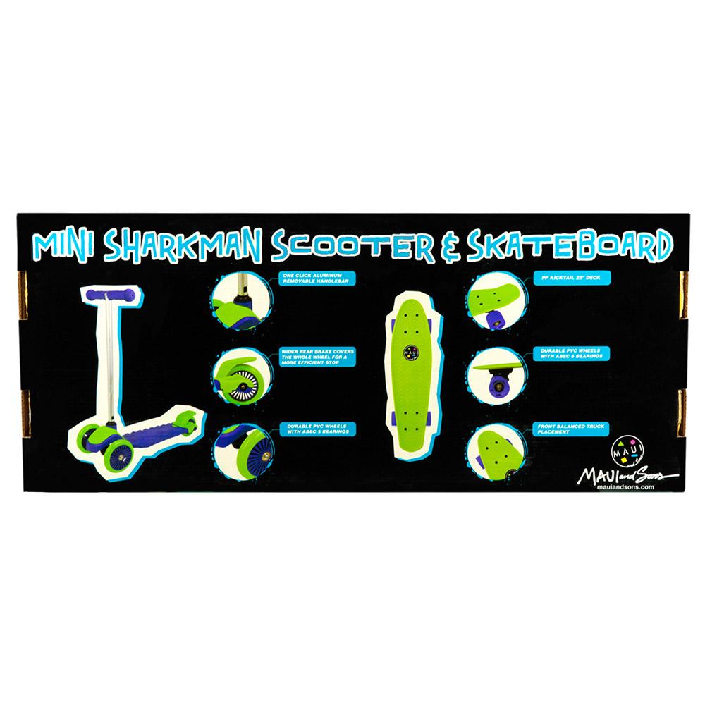 Maui Mini Sharkman Scooter And Skateboard Combo - Blue And Yellow