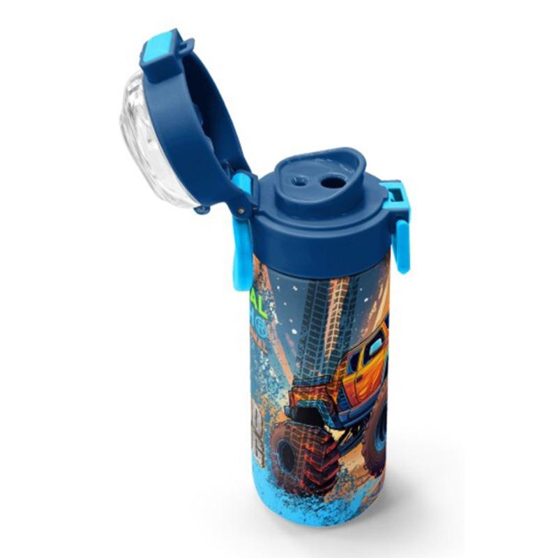 Coral High Kids Orange High Wheels Truck Patterned Straw and Direct Drinking Steel Thermos 500 ml