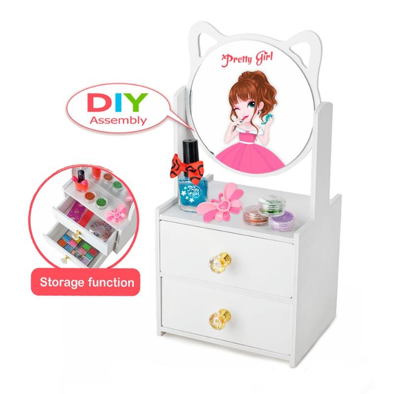 طاولة مع مستحضرات التجميل بمرآة دائرية - 21 قطعة