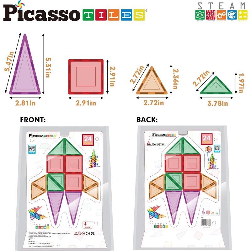 PicassoTiles 3D Classic Magnetic Building Tiles – 24 Pieces