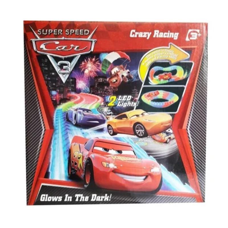 سيارة كهربائية مضيئة مع مسار ألعاب سريع