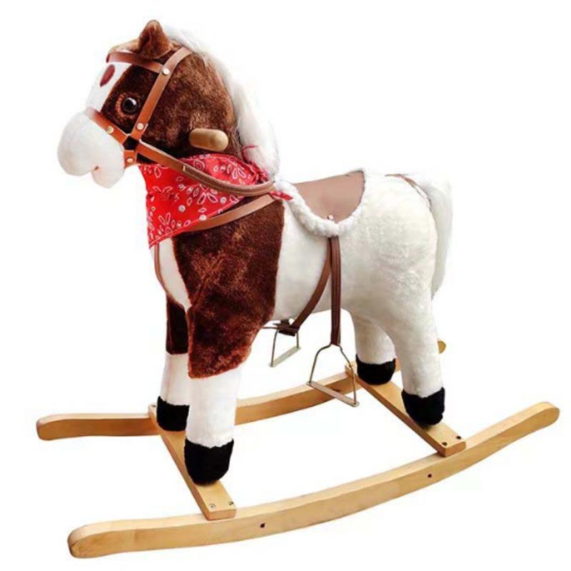 Wooden Rocking Horse Medium Size - Brown With White