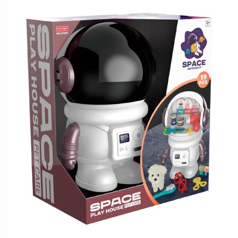 حزمة مجموعة أدوات الطبيب بتصميم الفضاء + مجموعة رعاية الحيوانات الأليفة بتصميم رائد فضاء